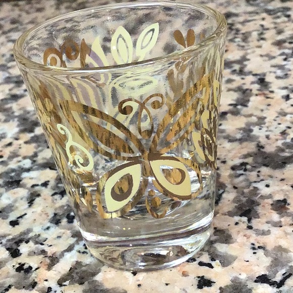 Vintage Butterfly Shot Glasses Set of 4 Gold Mid Century Barware MCM - Picture 2 of 3
